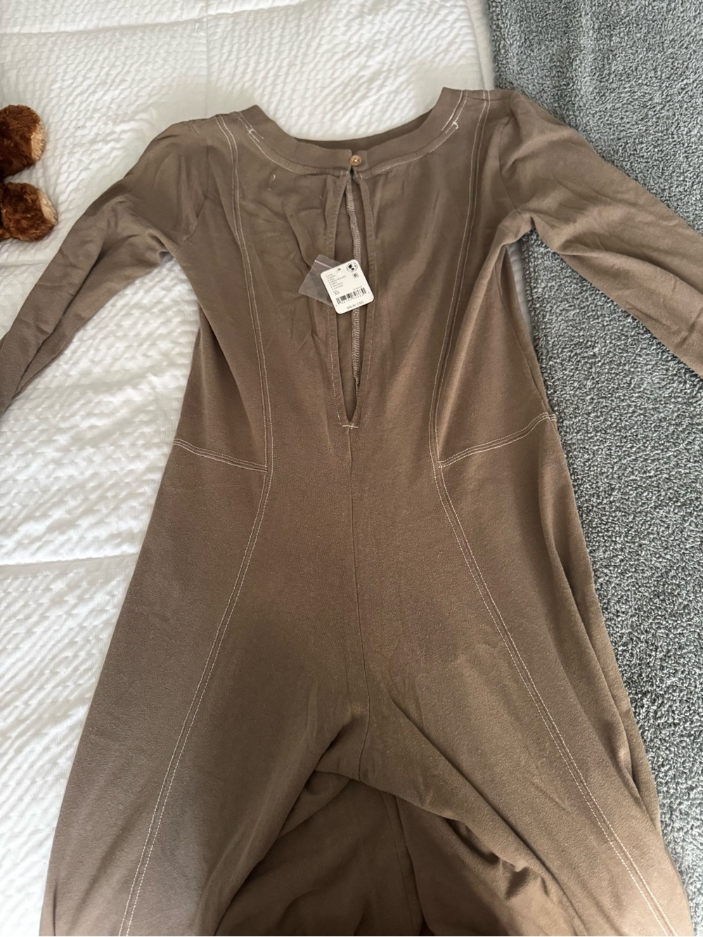 Free People Taupe Wide-Leg Long-Sleeve Jumpsuit - Picture 5 of 6